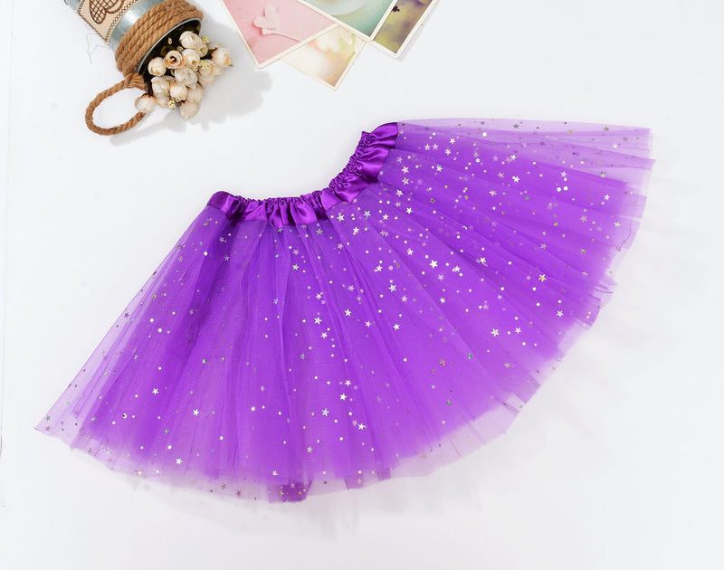 Kids Sequin Three-Layer Tutu Skirt – Purple