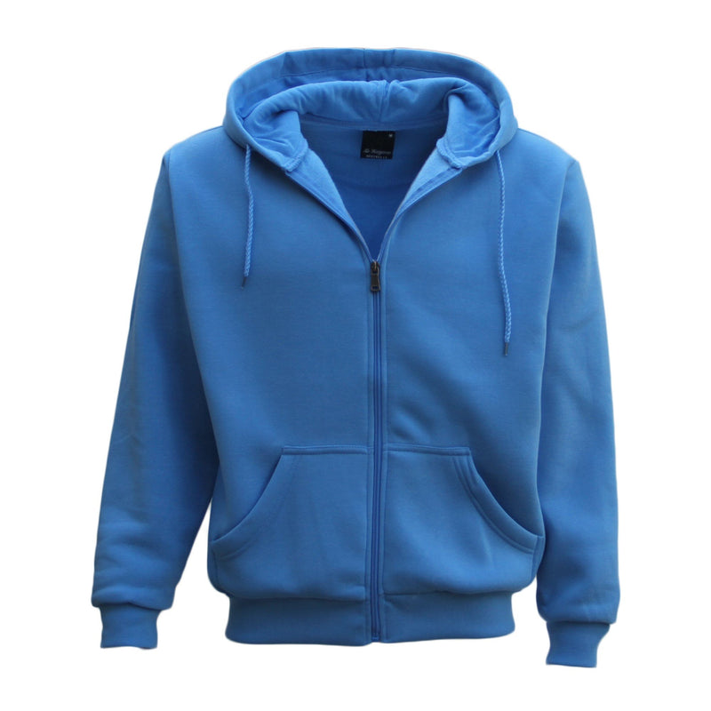 Adult Unisex Plain Zip Fleece Hoodie – Blue, L