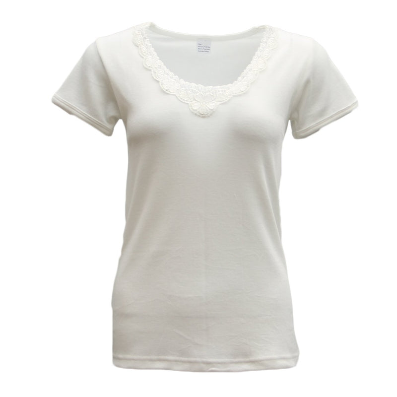 Women's Merino Wool Blend Short-Sleeve Thermal Top – Beige, Size 10-12
