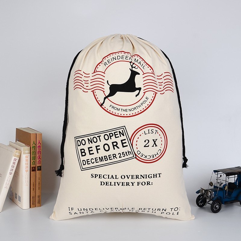 Hessian Christmas Santa Sack – Reindeer Mail Design, 68 × 44 cm
