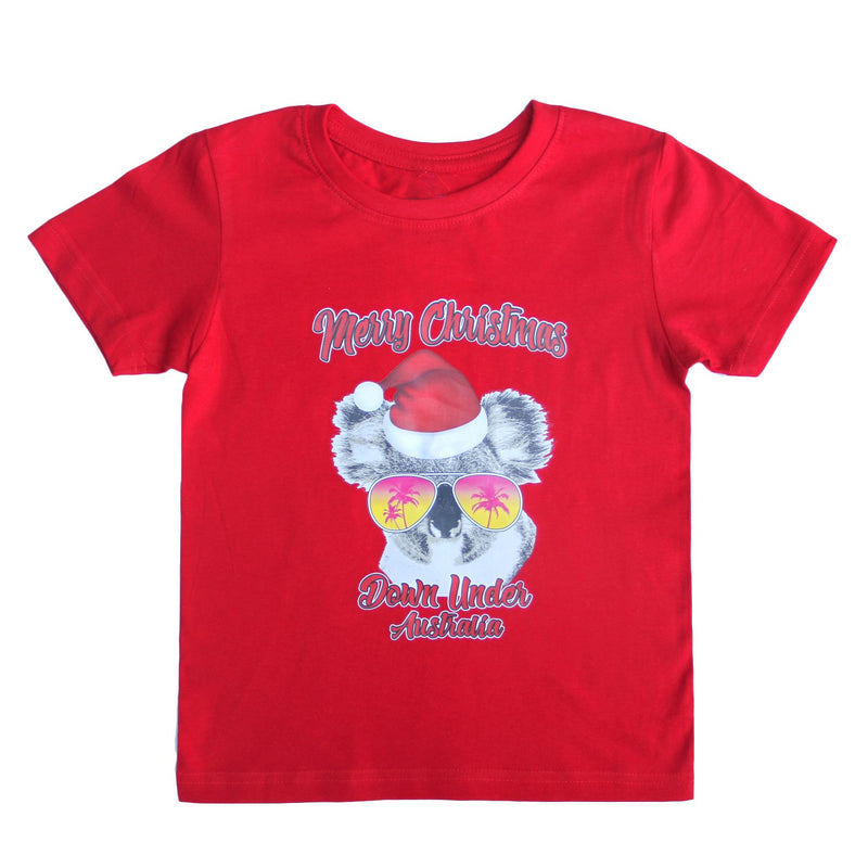 Adult Unisex Cotton Christmas T-Shirt – Koala Sunglass (Red), L