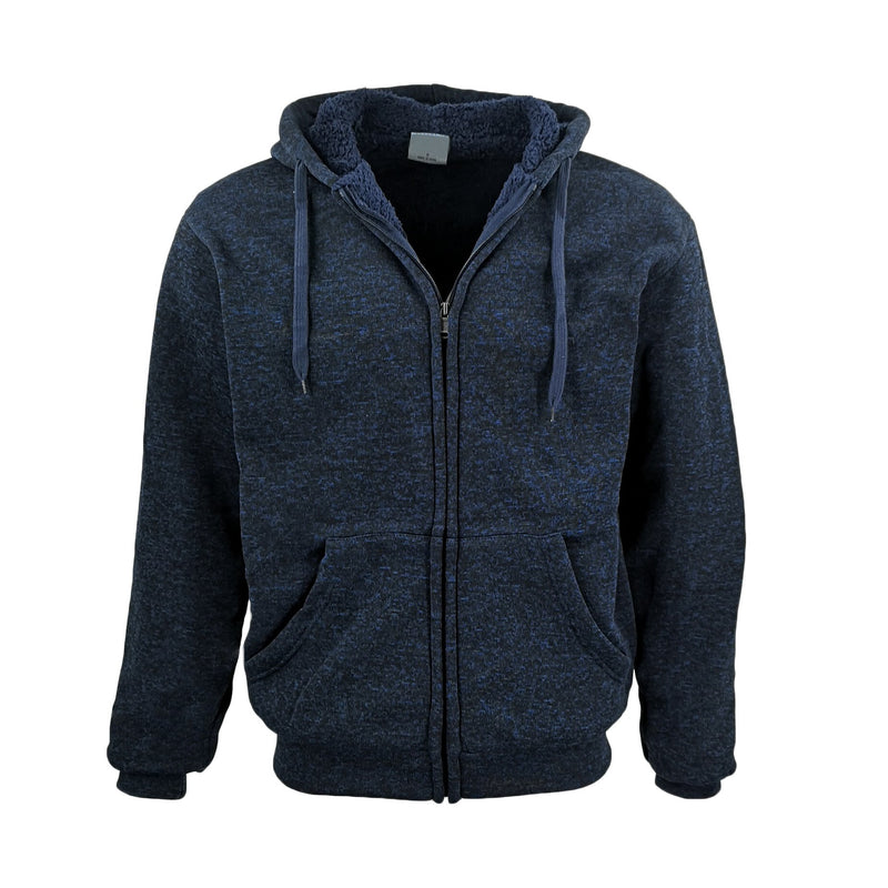 Men’s Faux-Fur-Lined Zip Hoodie – Navy, L