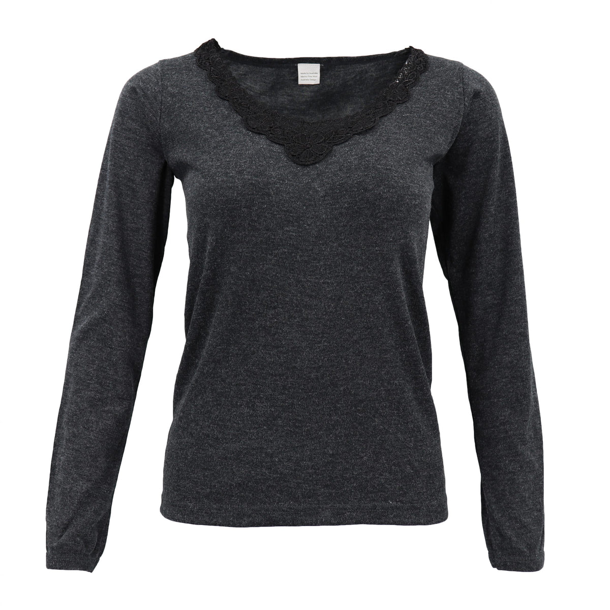 Women's Merino Wool Blend Floral Thermal Top – Black B, Size 16-18