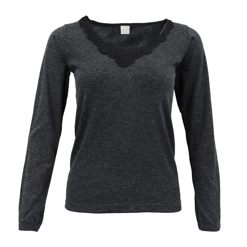 Women's Merino Wool Blend Floral Thermal Top – Black B, Size 16-18