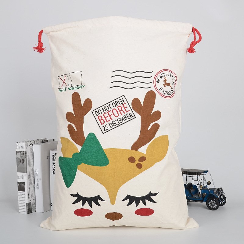 Canvas Christmas Santa Sack – Reindeer Girl Makeup Design, 70 × 50 cm