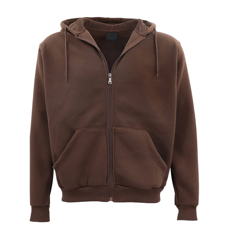 Adult Unisex Plain Zip Fleece Hoodie – Brown, 3XL