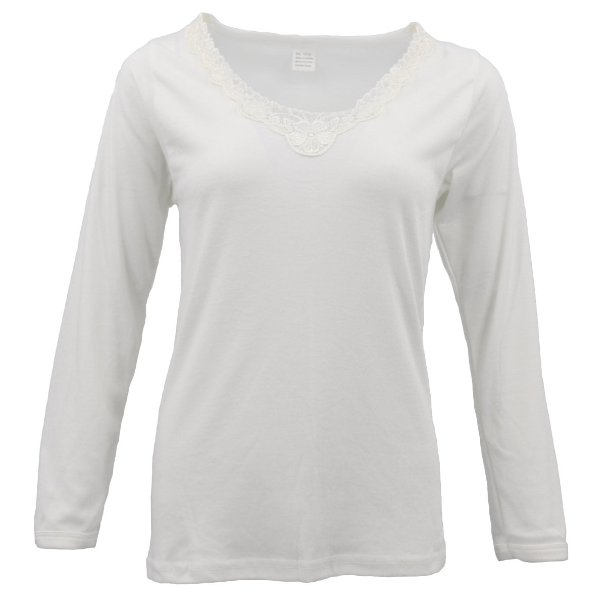 Women's Merino Wool Blend Floral Thermal Top – Beige B, Size 14-16