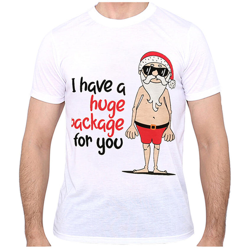 Adult Unisex Cotton Christmas T-Shirt – I Have A Huge Package For You, 3XL