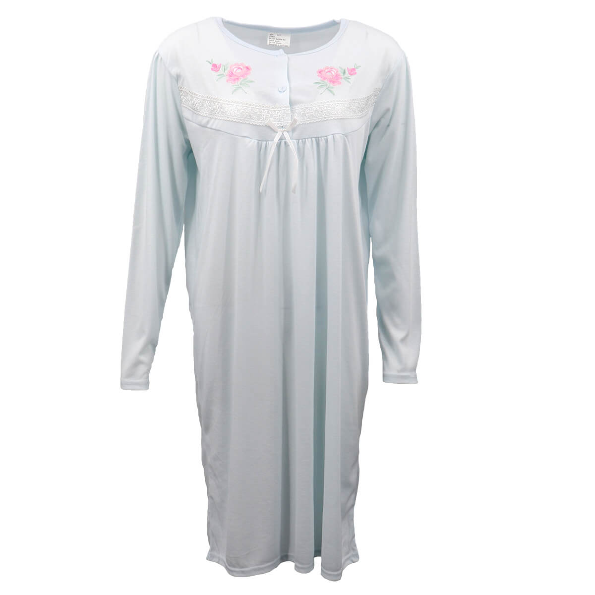 Women's Long-Sleeve Cotton Nightdress – Blue, Size 22