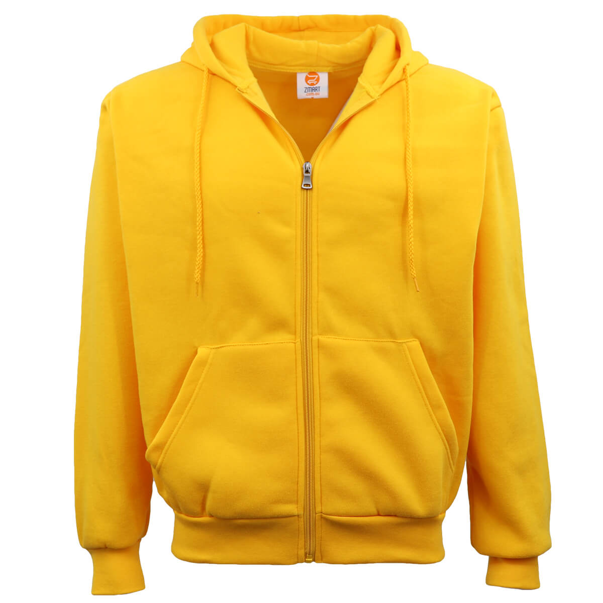 Adult Unisex Plain Zip Fleece Hoodie – Yellow, L