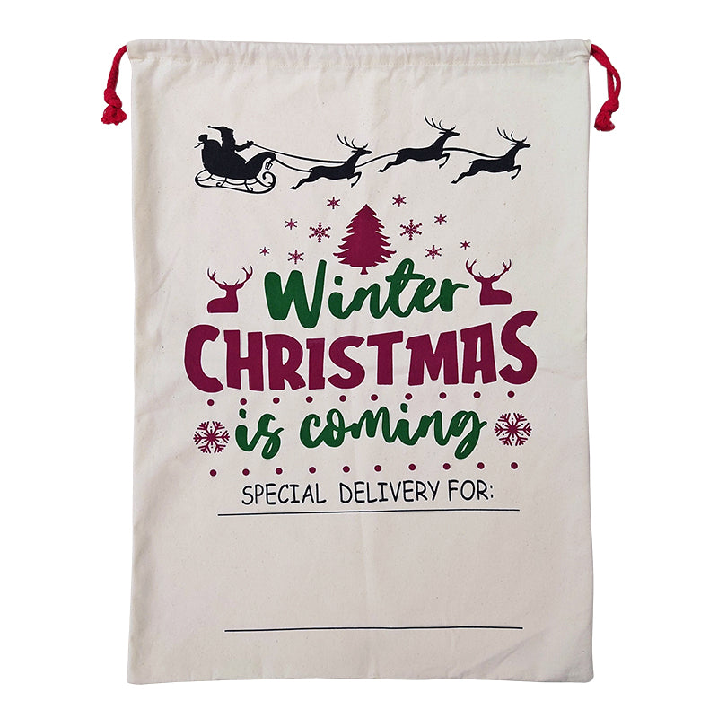 Hessian Christmas Santa Sack – Winter Is Coming Design, 68 × 44 cm