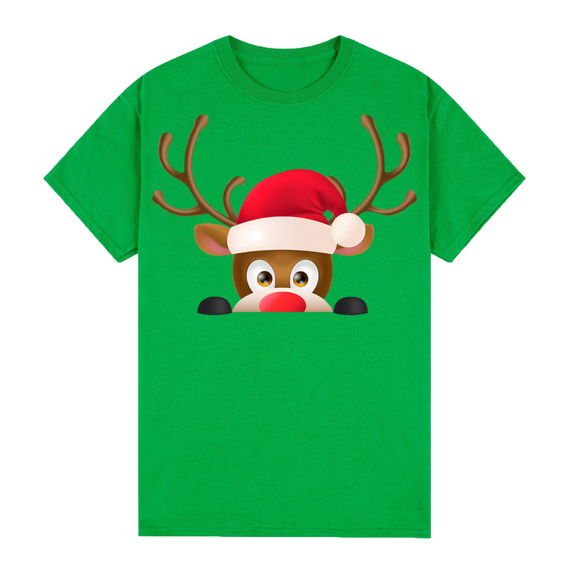 Adult Unisex Cotton Christmas T-Shirt – Reindeer Head (Green), 3XL