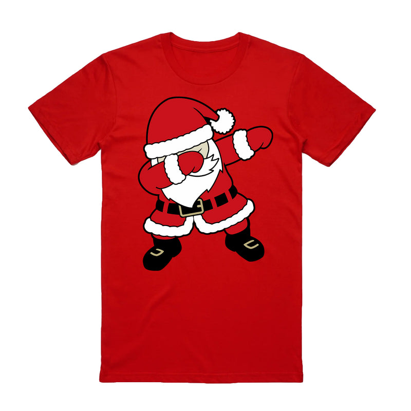 Adult Unisex Cotton Christmas T-Shirt – Dancing Santa (Red), S