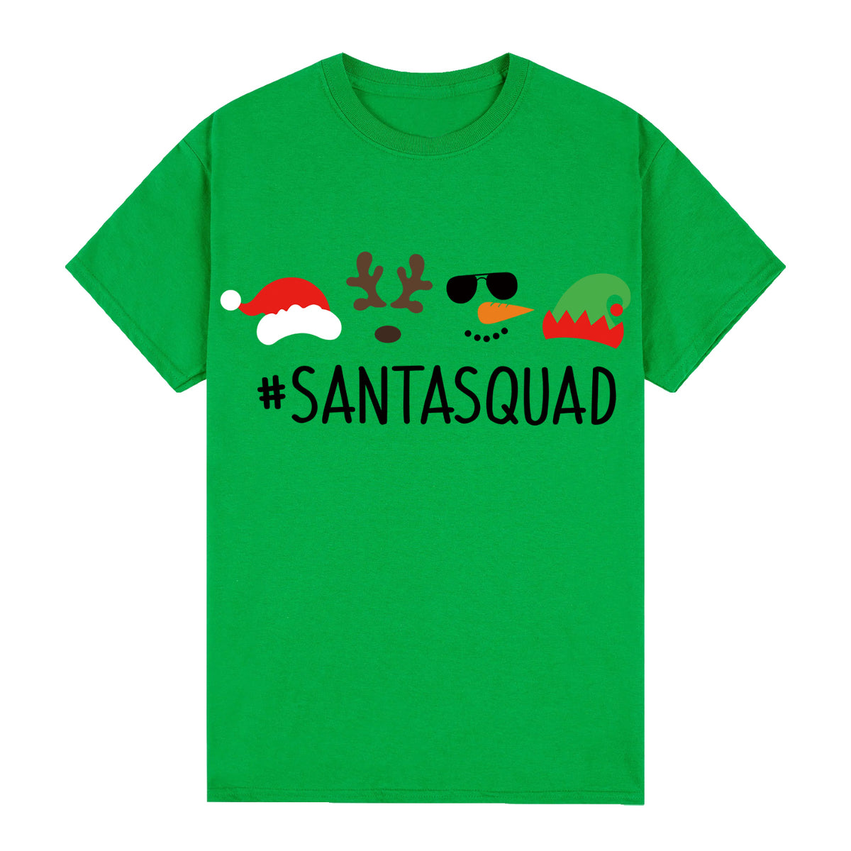 Adult Unisex Cotton Christmas T-Shirt – Santa Squad (Green), L