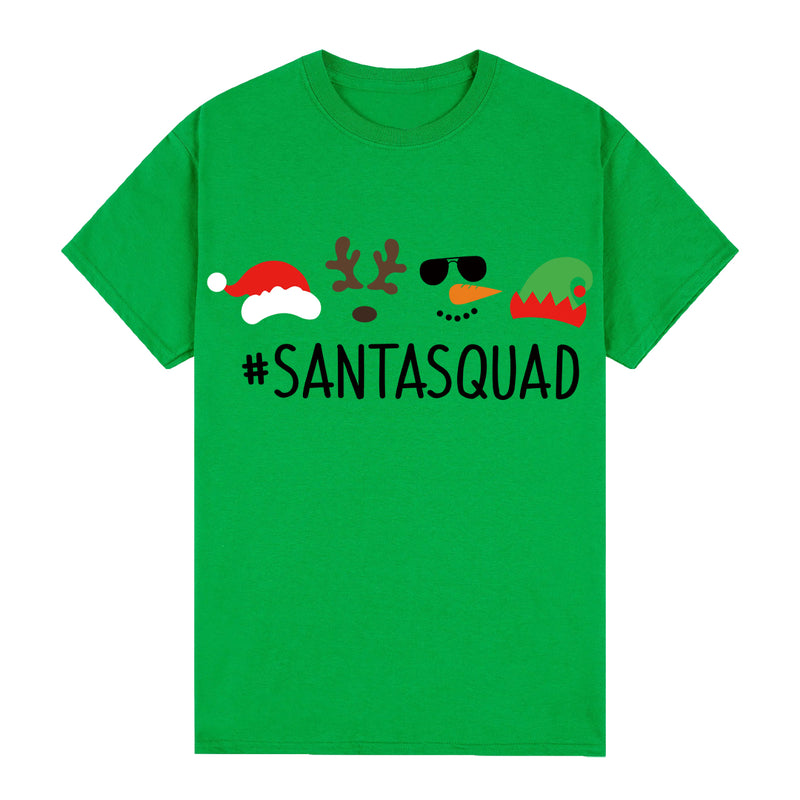 Adult Unisex Cotton Christmas T-Shirt – Santa Squad (Green), L