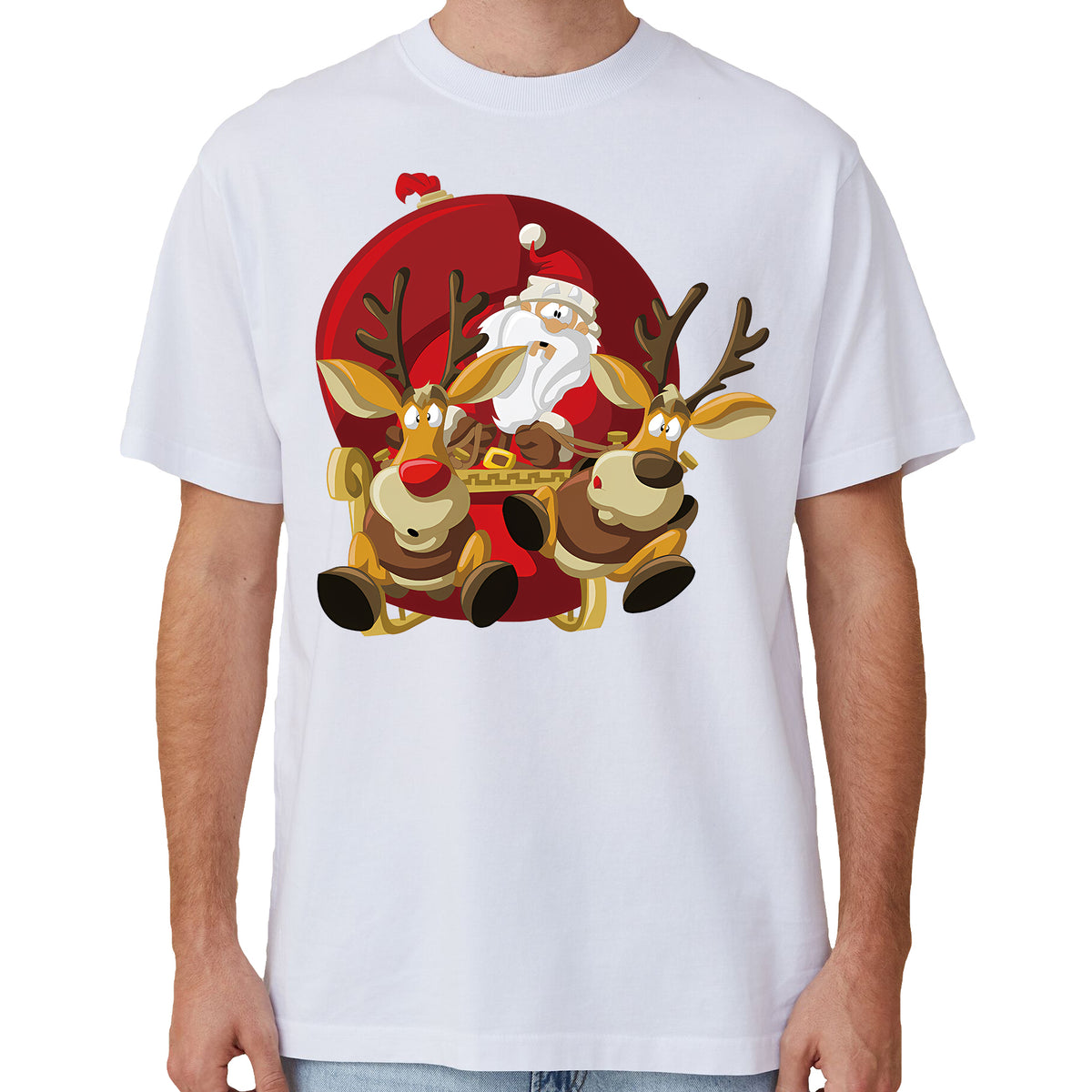 Adult Unisex Cotton Christmas T-Shirt – Santas Sleigh (White), M