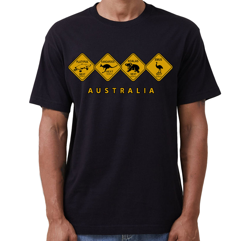 Adult Unisex Australian Wildlife Signs Cotton T-Shirt – Black, M