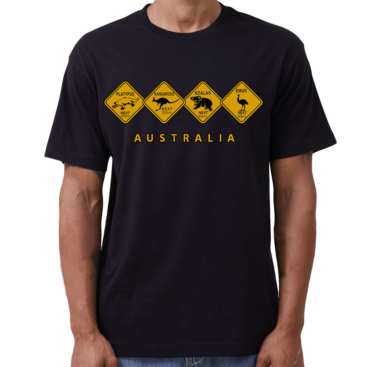 Adult Unisex Australian Wildlife Signs Cotton T-Shirt – Black, XL