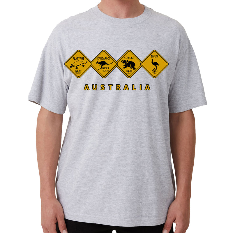 Adult Unisex Australian Wildlife Signs Cotton T-Shirt – Grey, XL