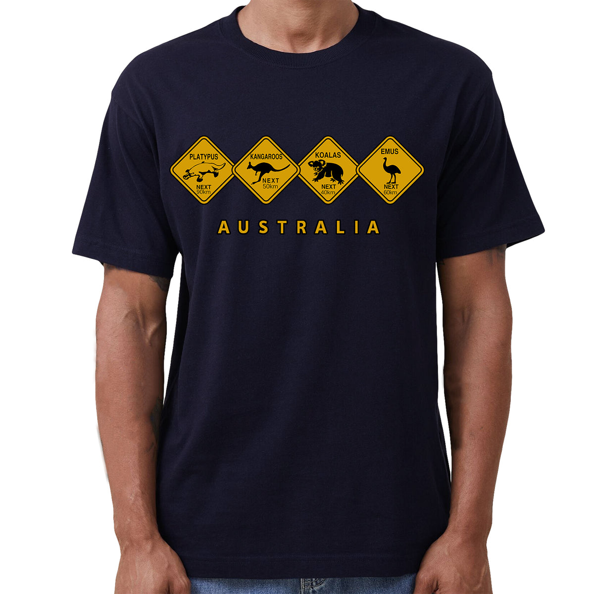 Adult Unisex Australian Wildlife Signs Cotton T-Shirt – Navy, 3XL