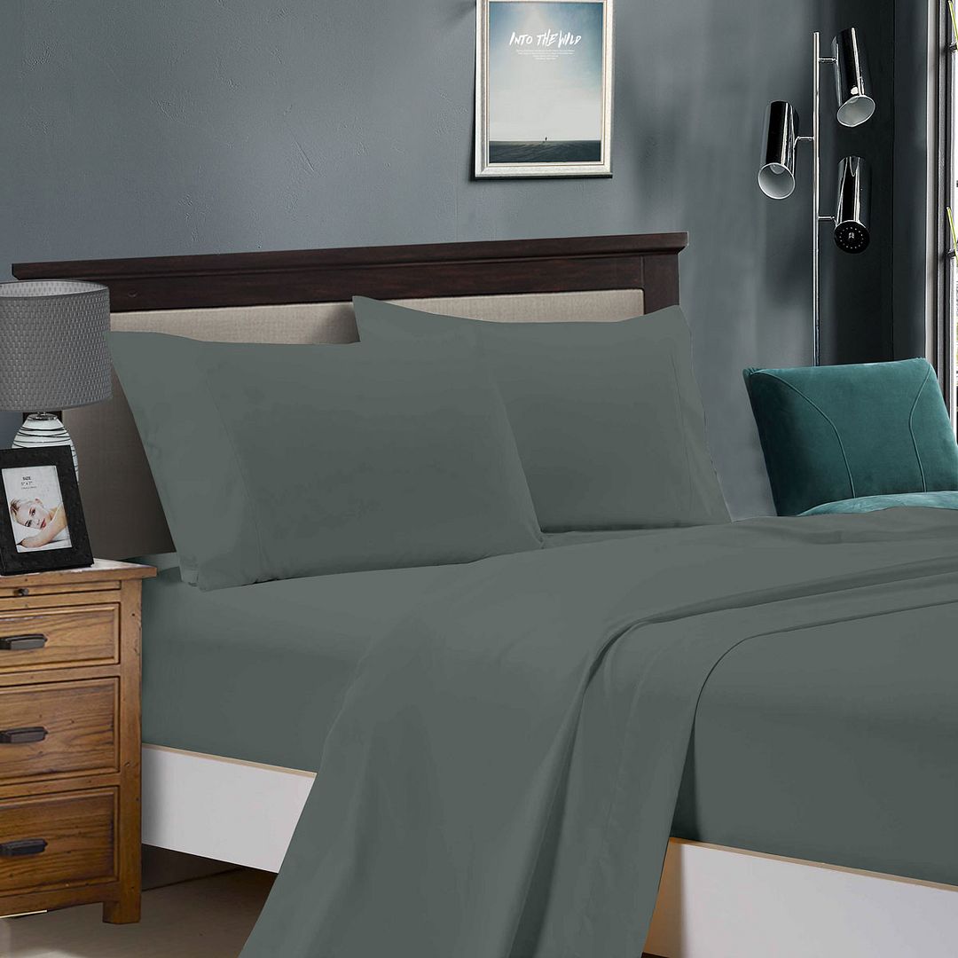 Microfibre Flat and Fitted Sheet Set – King, Charcoal