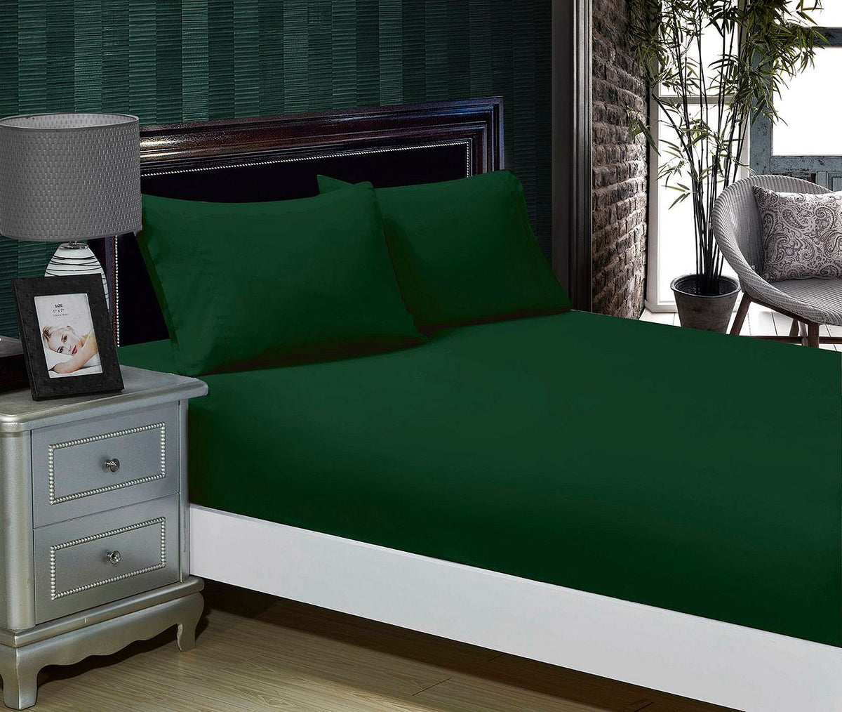Microfibre Fitted Sheet and Pillowcase Set – King Single, Dark Green