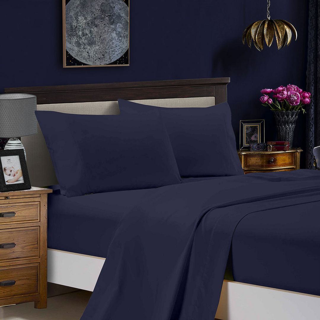 Microfibre Flat and Fitted Sheet Set – Super King, Midnight Blue