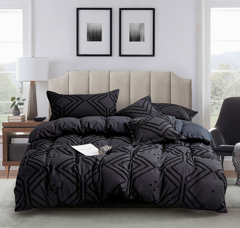 Tufted Textured Jacquard Black Quilt Cover Set – King