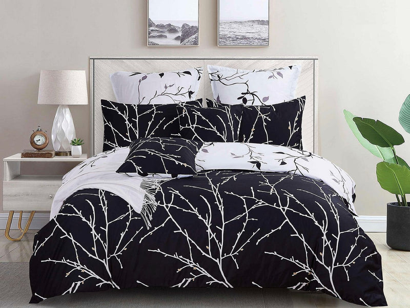 Tree Reversible Black Quilt Cover Set – Queen