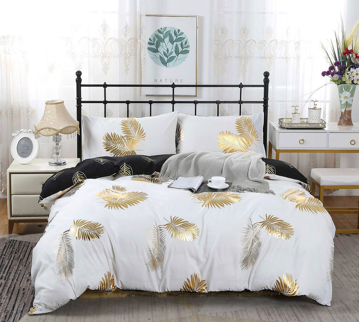 Reversible Design Leaves Quilt Cover Set – Queen