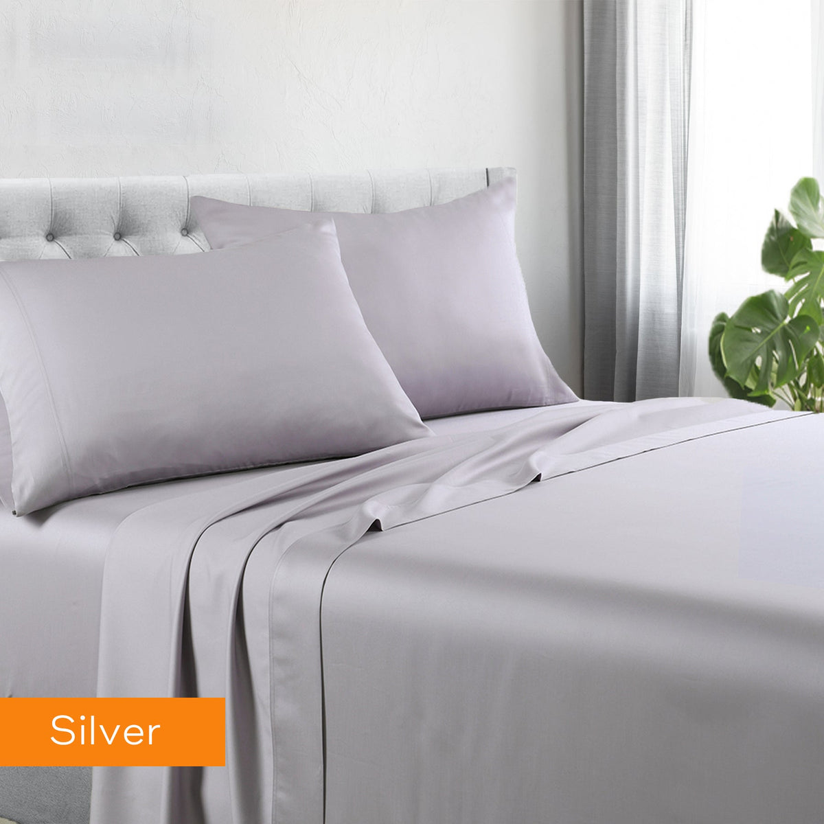 Cotton-Rich Flat and Fitted Sheet Set – King, Silver