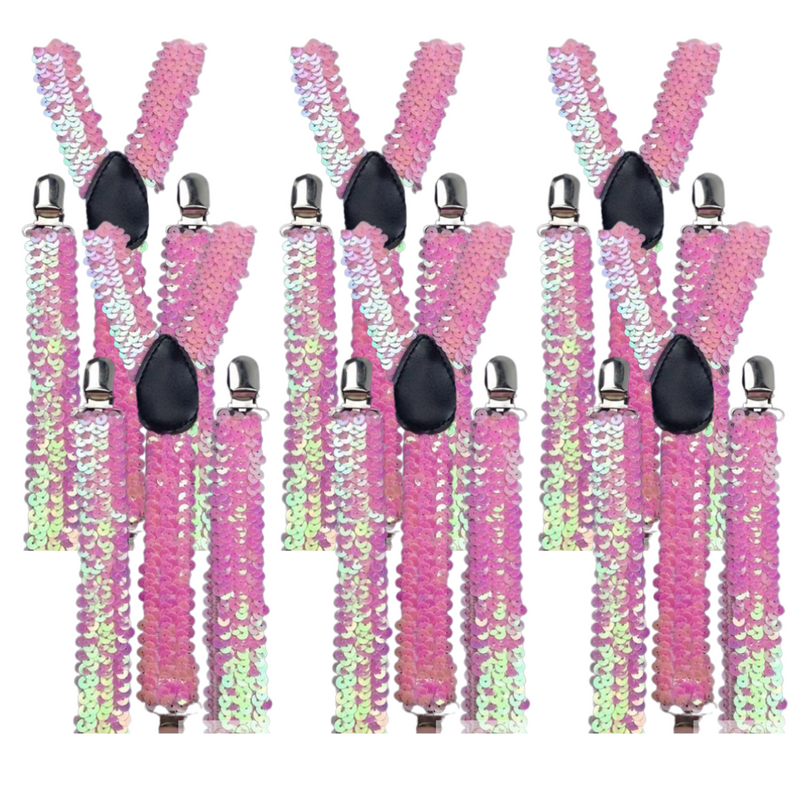 BR Costumes Sequin Adjustable Y-Back Braces – Light Pink (Sequin), 6-Pack