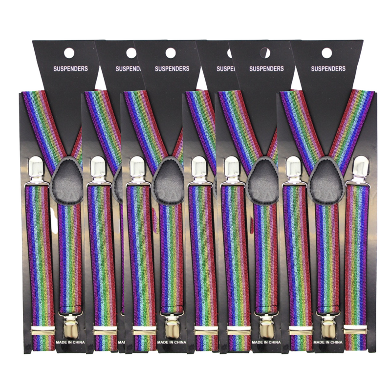 BR Costumes Glitter Adjustable Y-Back Braces – Rainbow (Glitter), 6-Pack