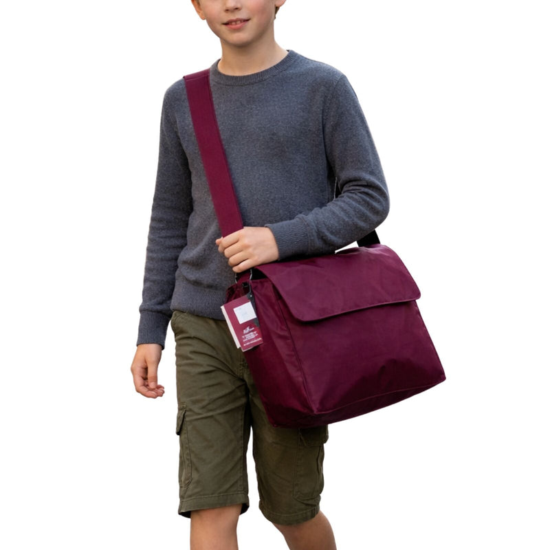 Leuts Tote Shoulder Bag Nylon School Library Books Messenger - Maroon