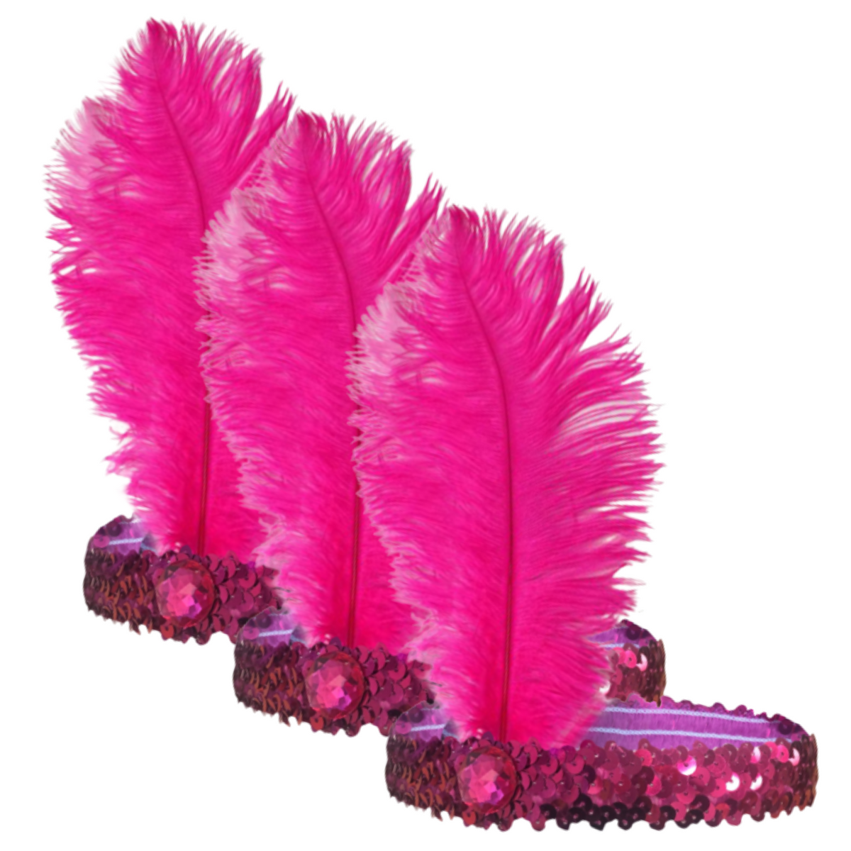 BR Costumes Sequin and Feather Flapper Headband – Hot Pink, 3-Pack