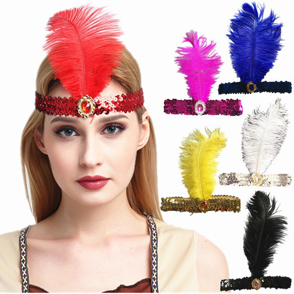 BR Costumes Sequin and Feather Flapper Headband – Assorted Colours Pack, 6-Pack