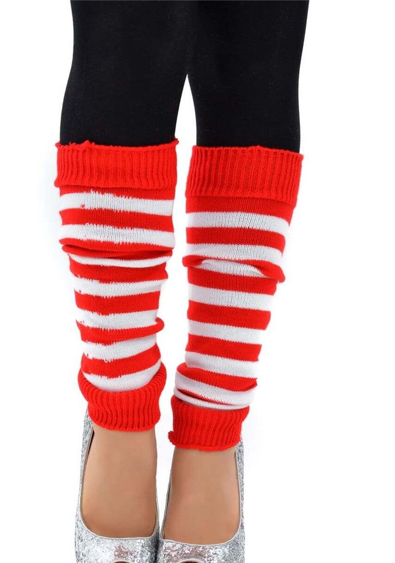 BR Costumes Knitted Leg Warmers – Red/White Stripe