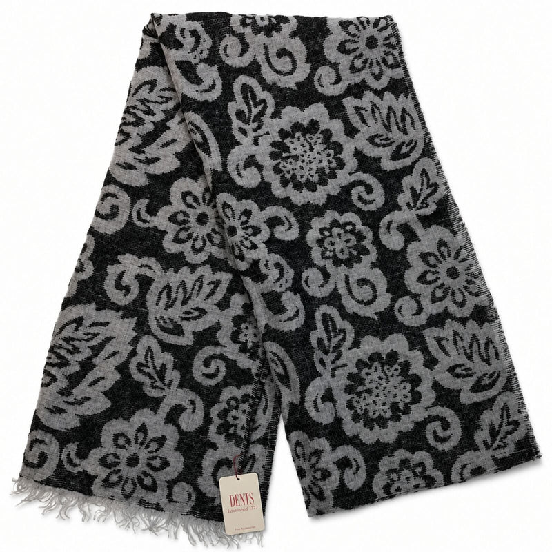 Large Pashmina Style Scarf Floral Wool Blend Womens Winter Wrap 200 × 40 cm - Black