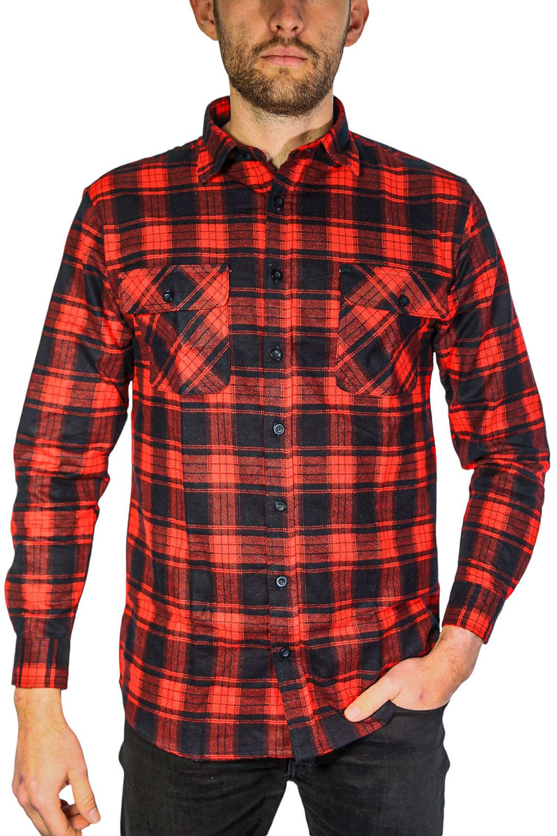 Jacksmith Men's 100% Cotton Long-Sleeve Flannelette Shirt – Red, Size XL