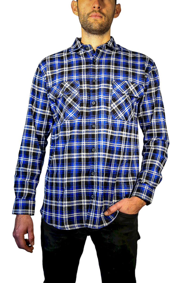 Jacksmith Men's 100% Cotton Long-Sleeve Flannelette Shirt – Denim, Size 9XL