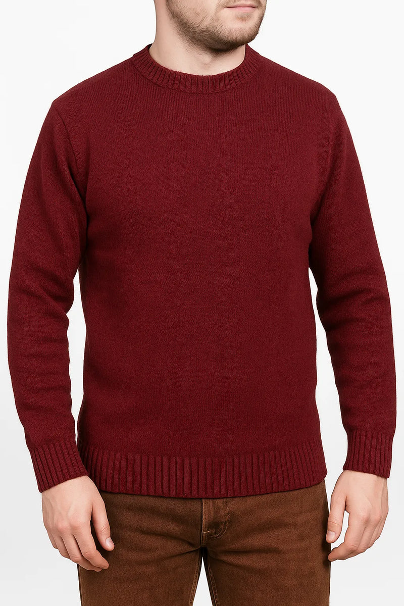 Jacksmith Men's 100% Shetland Ragg Wool Crew-Neck Jumper – Burgundy, Size S