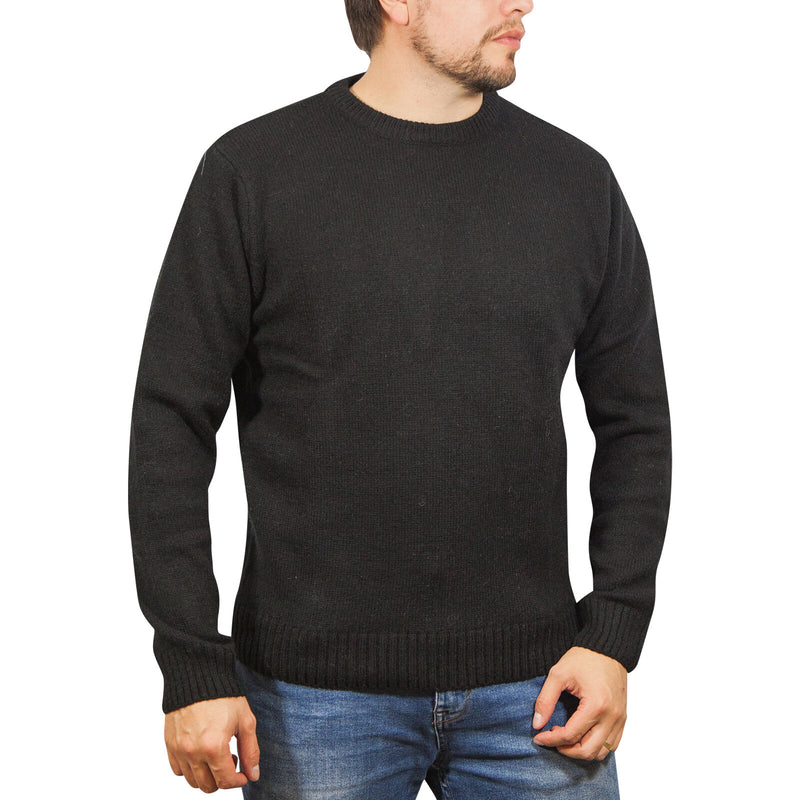 Jacksmith Men's 100% Shetland Ragg Wool Crew-Neck Jumper – Plain Black, Size 6XL