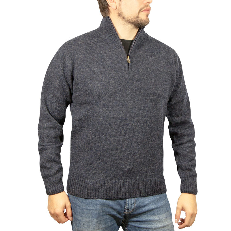 Jacksmith Men's 100% Shetland Ragg Wool Half-Zip Jumper – Denim Blue, Size 3XL