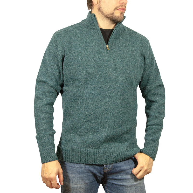 Jacksmith Men's 100% Shetland Ragg Wool Half-Zip Jumper – Sherwood, Size XXL