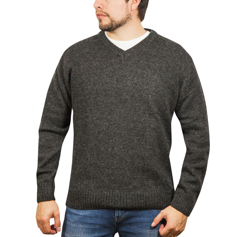 Jacksmith Men's 100% Shetland Ragg Wool V-Neck Jumper – Charcoal, Size L