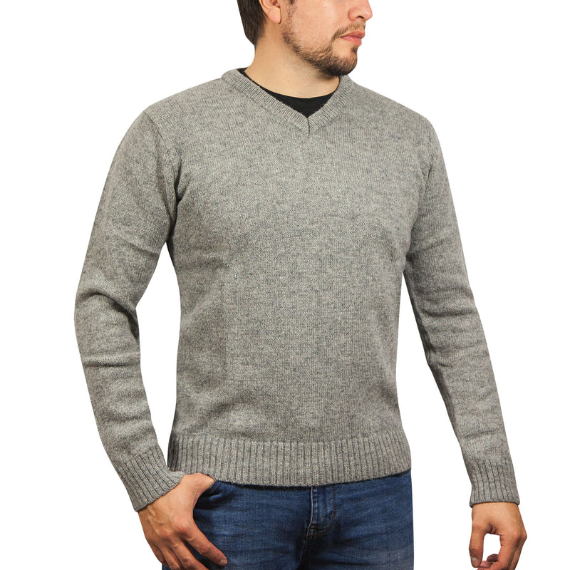 Jacksmith Men's 100% Shetland Ragg Wool V-Neck Jumper – Grey, Size L
