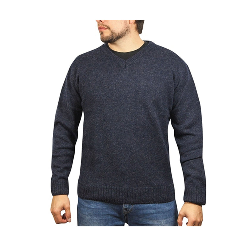Jacksmith Men's 100% Shetland Ragg Wool V-Neck Jumper – Navy, Size L
