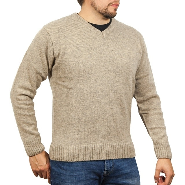Jacksmith Men's 100% Shetland Ragg Wool V-Neck Jumper – Oat Marle, Size XL