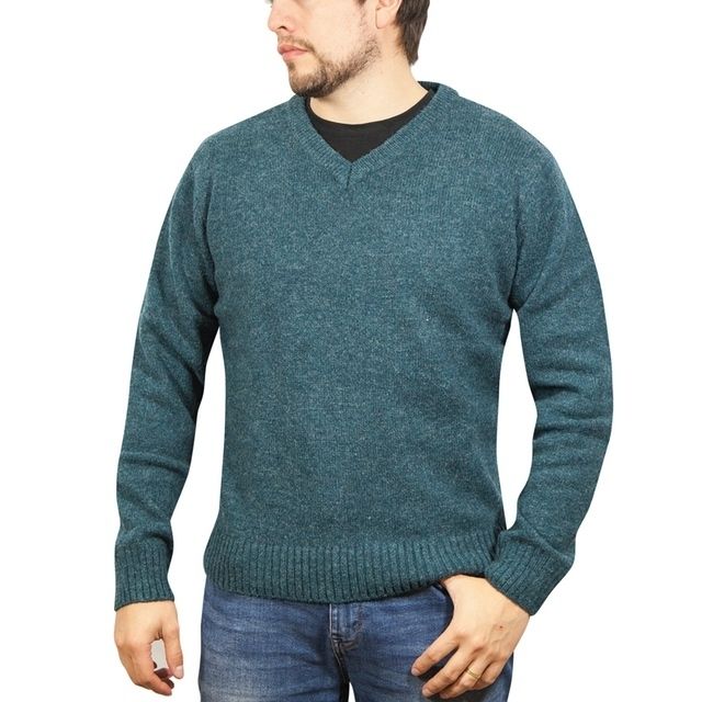 Jacksmith Men's 100% Shetland Ragg Wool V-Neck Jumper – Sherwood, Size L