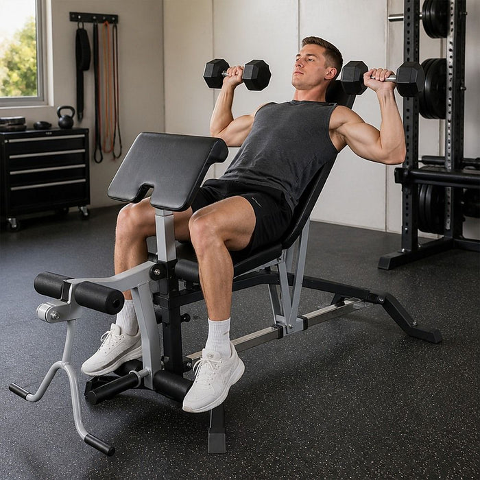 FID Flat Incline Decline Bench Press w/ Leg Extension